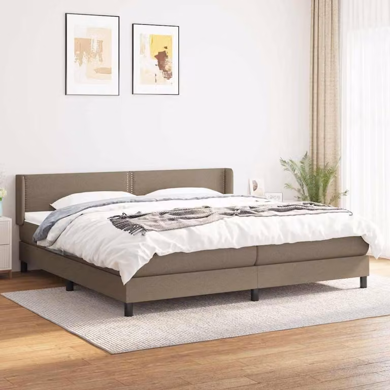 vidaXL Giroletto a Molle con Materasso Ibrido in Tessuto Beige e Bianco, L/P: 200 x 200 cm