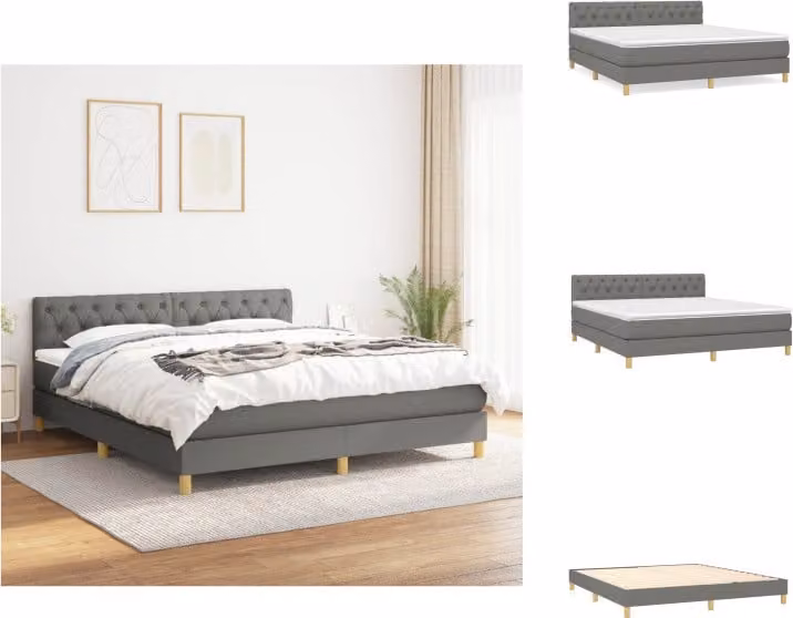 vidaXL Letto a molle con materasso grigio scuro 160x200 cm in tessuto - Letti & strutture letto