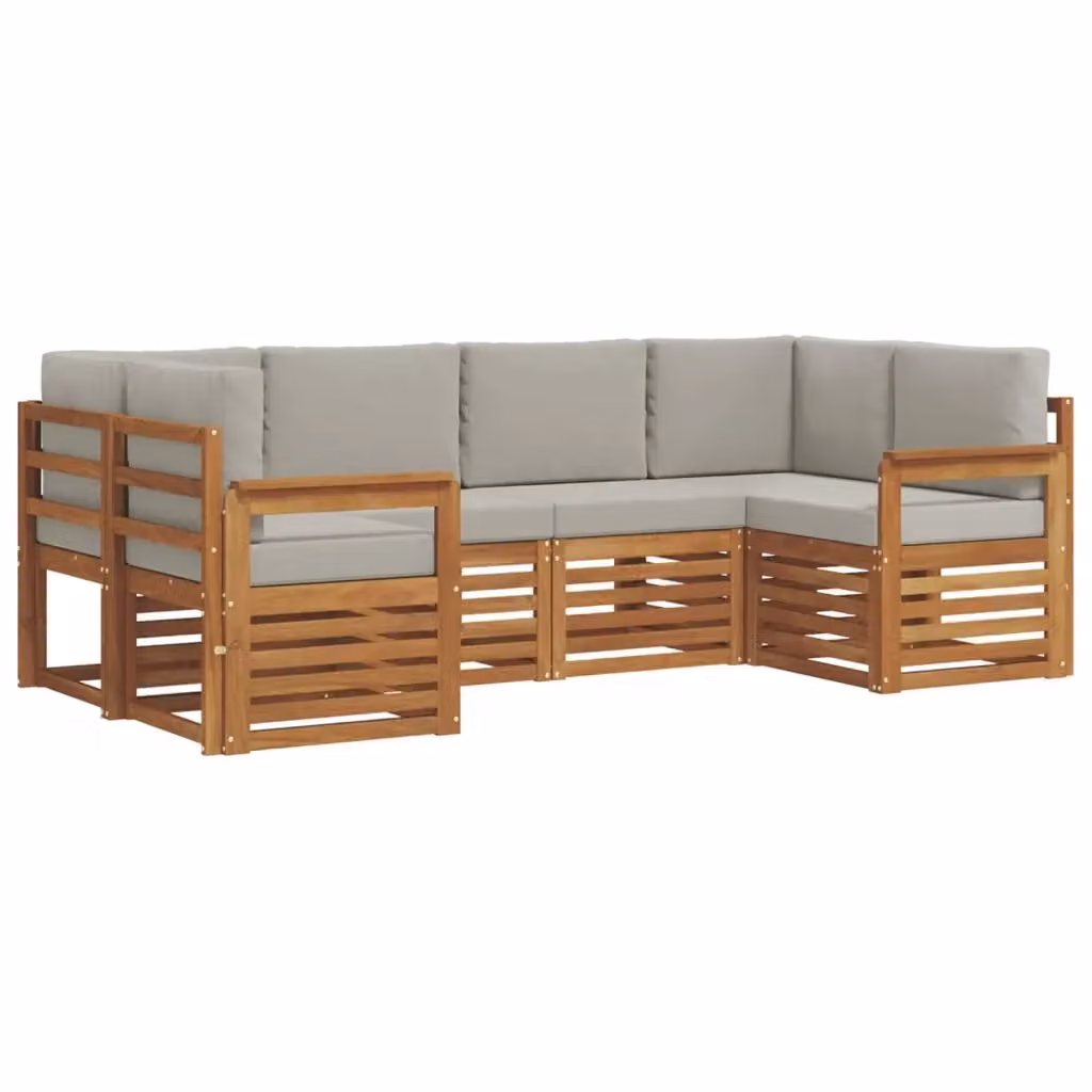 Set di divani da esterno vidaXL a forma di L in legno di acacia con cuscini grigi per giardino e terrazza – 2