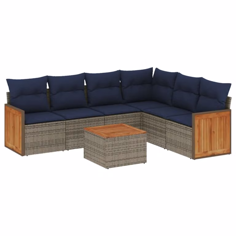 Set da giardino vidaXL in polyrattan grigio composto da 7 pezzi con cuscini e tavolino da esterno