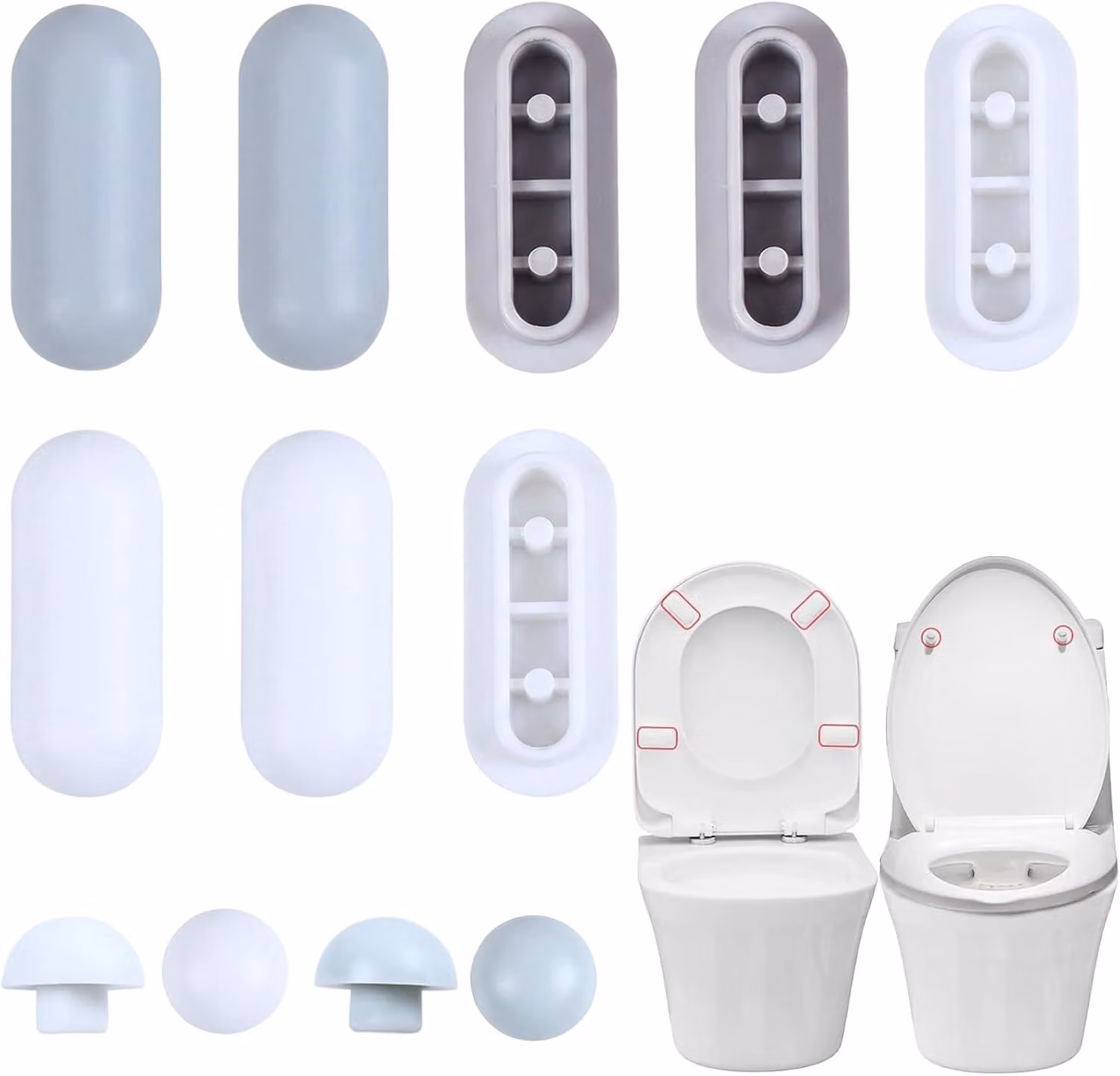 Set di protezioni per copriwater, composto da 12 pezzi, di colore grigio e bianco, universali per WC