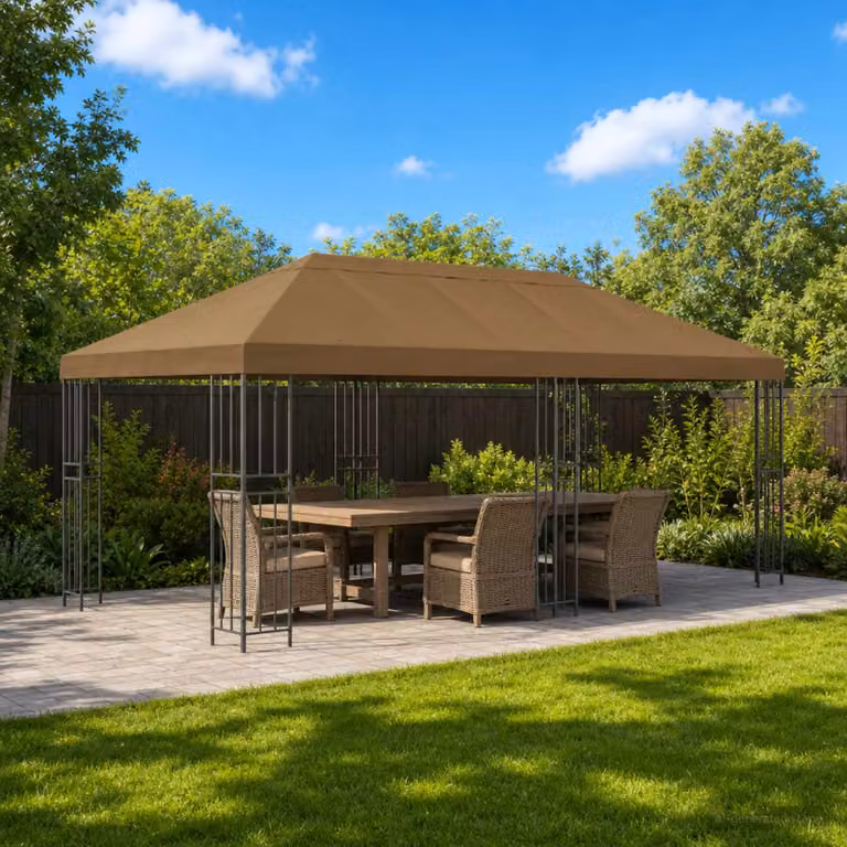 Gazebo da giardino vidaXL in acciaio e poliestere beige L: 600 cm, P: 300 cm, H: 276,5 cm