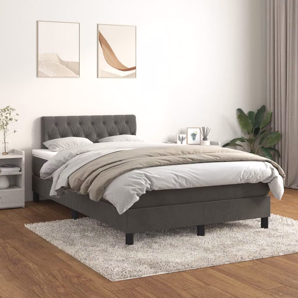 vidaXL Letto Ibrido con Giroletto a Molle e Materasso in Velluto Grigio e Bianco, L/P: 120 x 200 cm