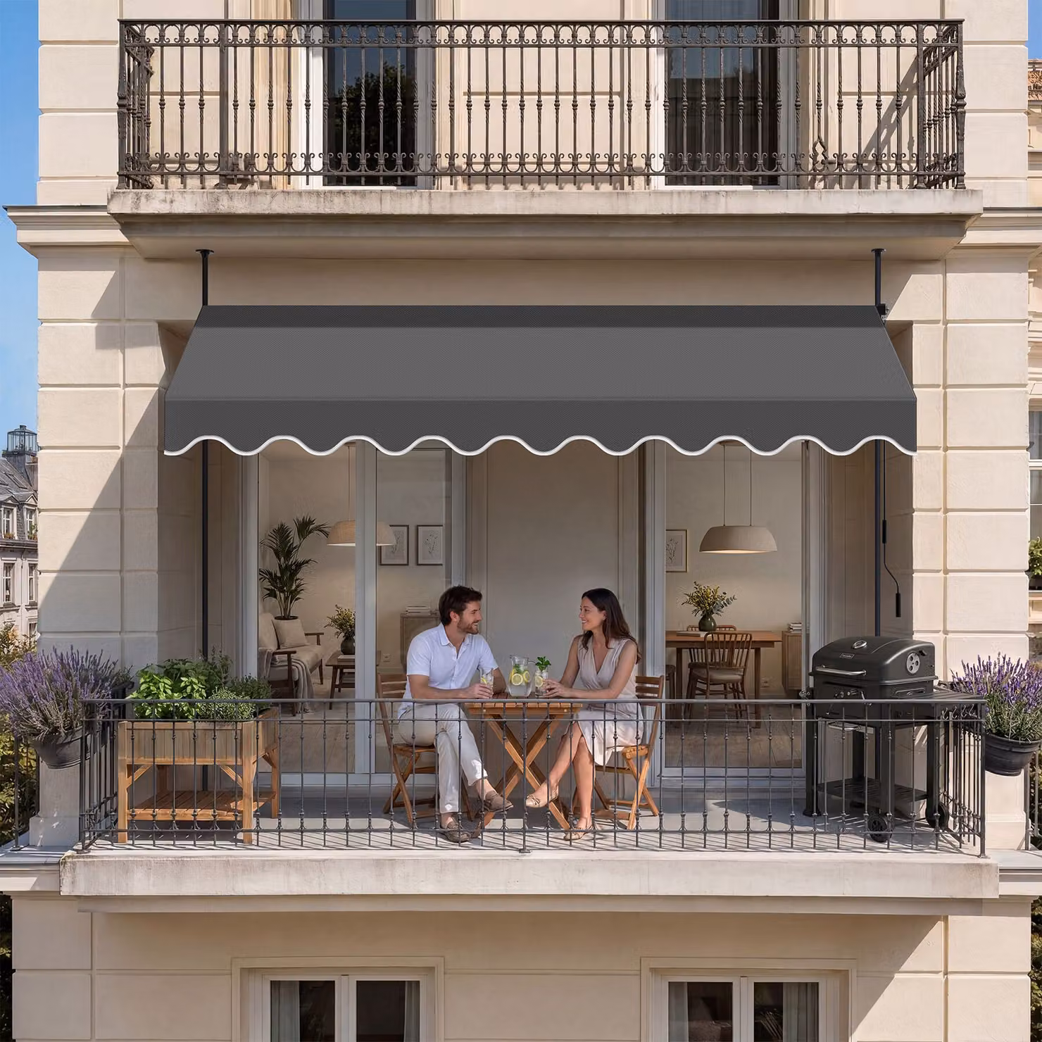 Tenda a morsetto tectake con manovella e altezza regolabile, protezione UPF 50+, nero/grigio, L: 350 cm x H: 180 cm – 2