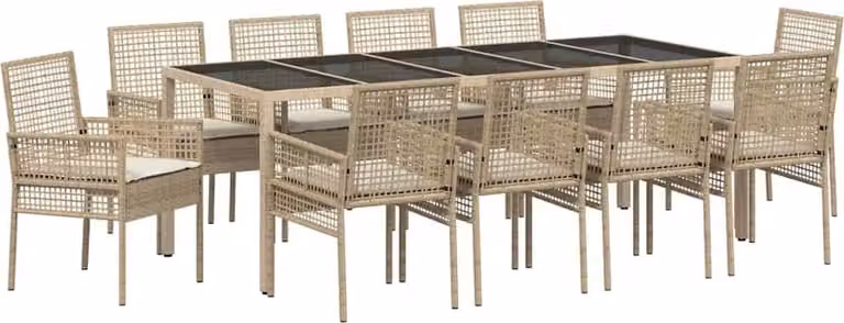 Set da Pranzo per Giardino 11 pcs Beige polyrattan