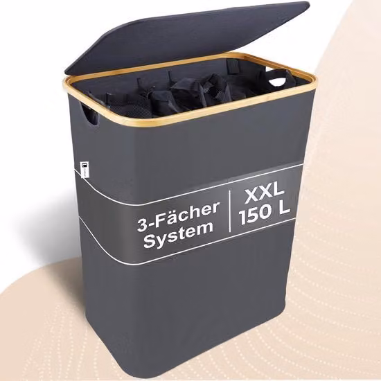 Lavatrice a 3 vani con coperchio XXL Lavatrice a bambù sistema di separazione carico Lavatrice pieghevole contenitore per bucato Lavatrice separatore Lavatrice cassettiera Lavatrice