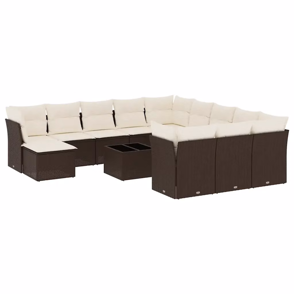 Set di divani da giardino VIDAXL in polyrattan marrone con 13 pezzi e cuscini inclusi – 2
