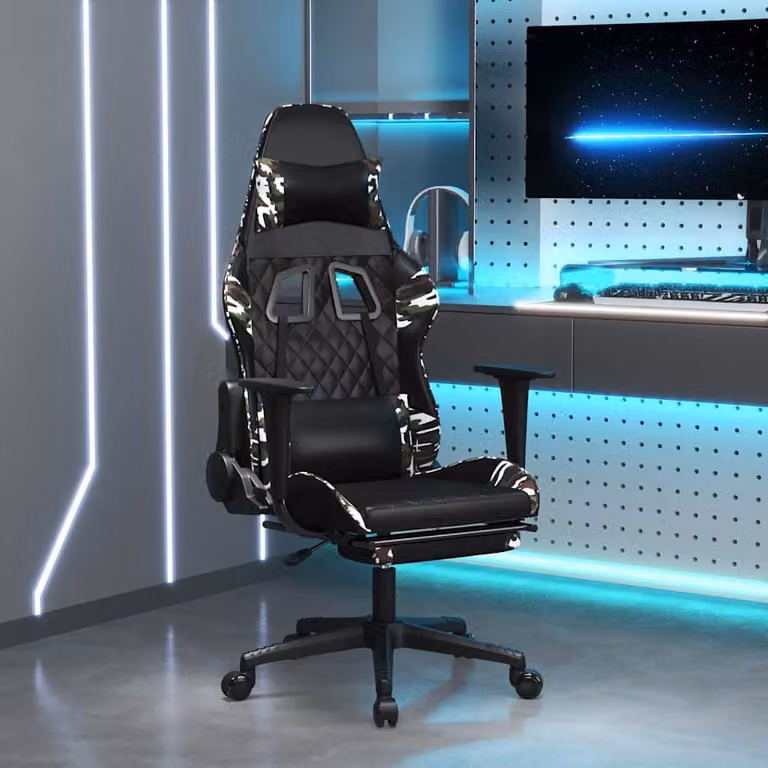 Sedia da Gaming vidaXL con Poggiapiedi, Nero e Multicolore in Similpelle