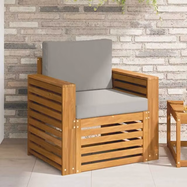 Divano da esterno moderno in legno di acacia massello e poliestere grigio per giardino e terrazzo