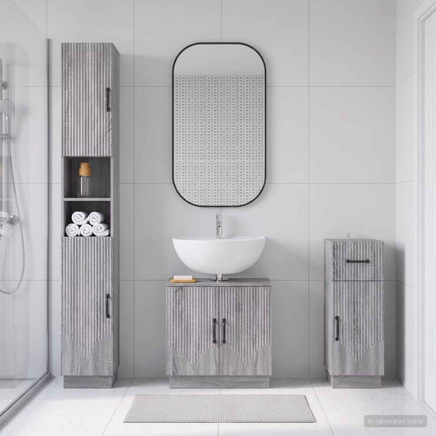 Set di 3 armadietti da bagno moderni vidaXL HOORN in legno grigio L/P/H: 50,05 x 30,0 x 190,0 cm