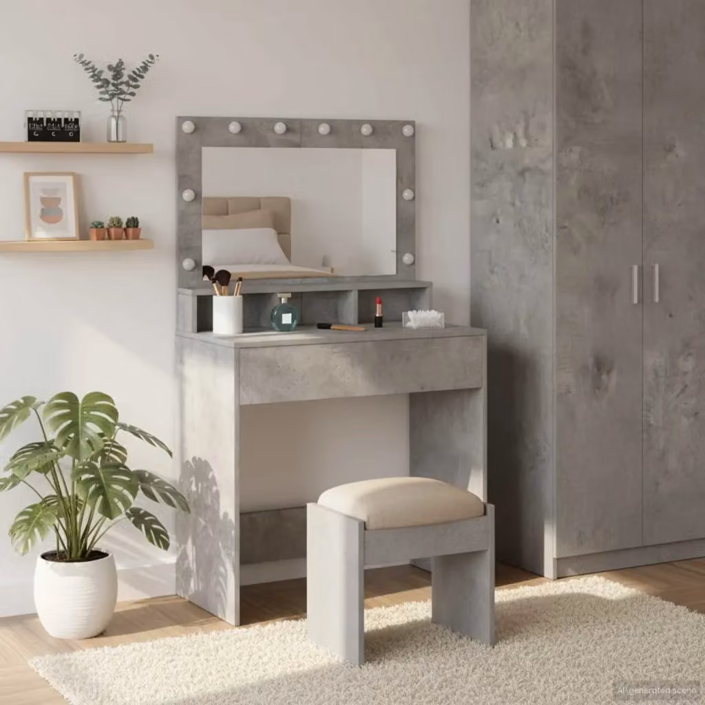 Toeletta moderna con specchio Hollywood LED in grigio cemento L: 78,5 cm, P: 41 cm, H: 135 cm – 2