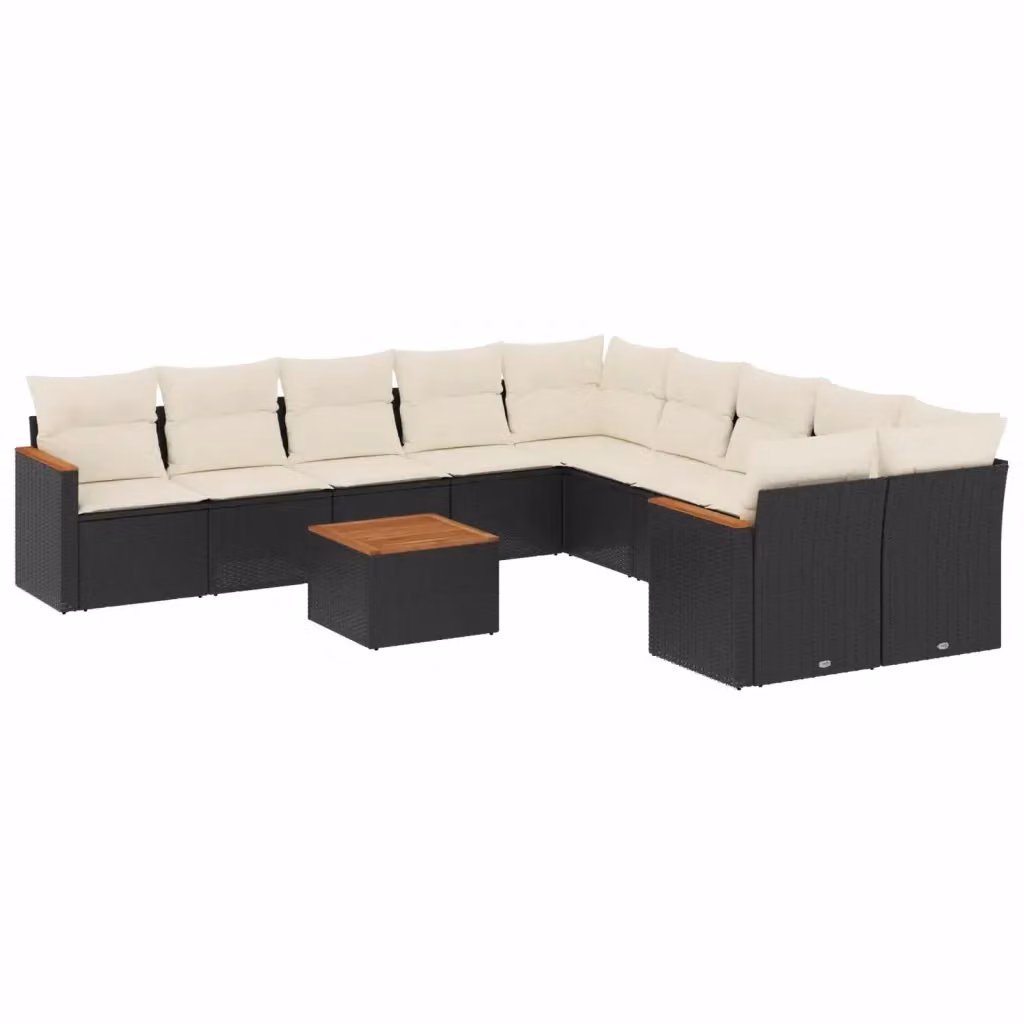 Set di Divani da Giardino vidaXL a Forma di U composto da 11 Pezzi con Cuscini, Colore Nero e Bianco – 2