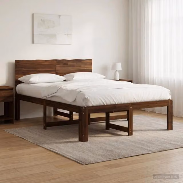 Letto matrimoniale moderno vidaXL in legno di acacia marrone con testiera L/P/H: 144 x 200 x 140 cm