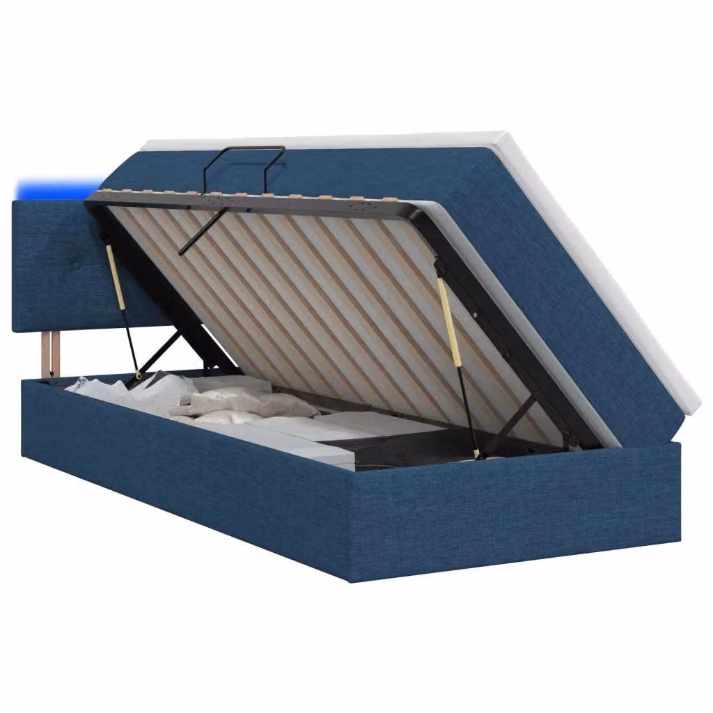 Letto con contenitore vidaXL in tessuto blu con illuminazione LED e porta USB, L/P/H: 200 x 90 x 88 cm – 2
