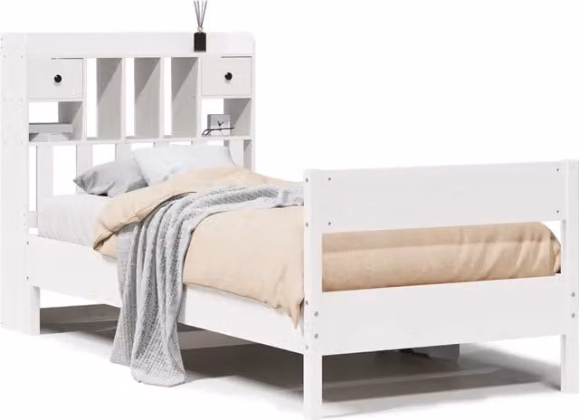 Letto singolo | Letto per adulti | Letto Libreria senza Materasso Bianca 90x200 cm Legno di Pino