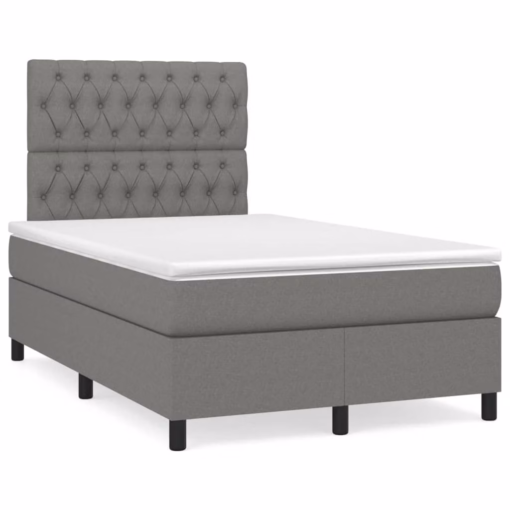 vidaXL Giroletto a Molle Ibrido con Materasso in Tessuto Grigio e Bianco L/P/H: 120 x 200 x 45 cm