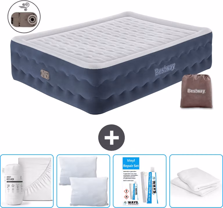 Materasso gonfiabile Bestway - 2 persone - 152 x 203 x 51 cm - Blu - Accessori inclusi
