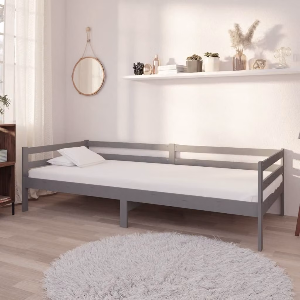 The Living Store Letto da giorno con materasso 90x200 cm grigio in legno di pino massiccio