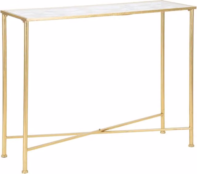 Console Butterflies Vikasa Home in ferro dorato e vetro bianco L: 100 cm, P: 35 cm, H: 80 cm