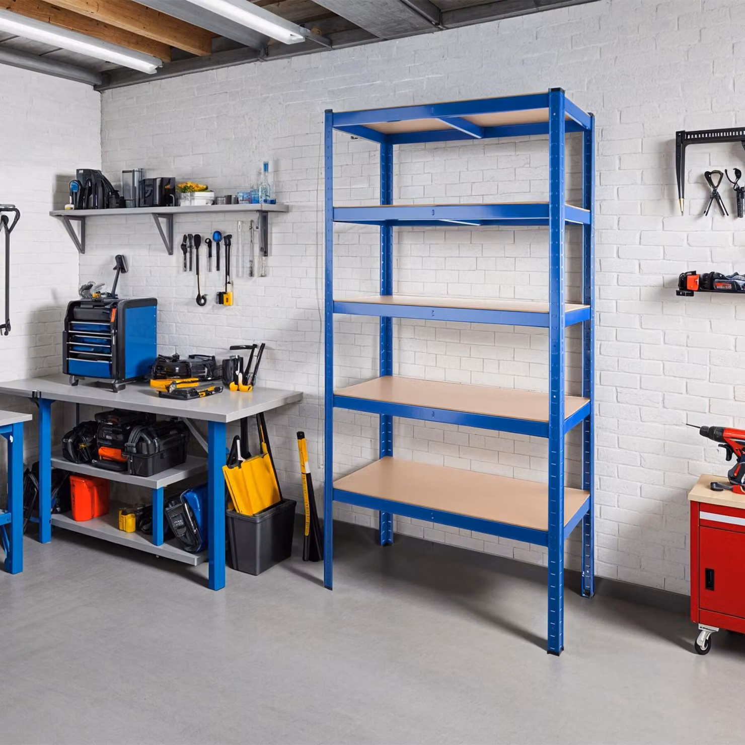 Scaffale da magazzino tectake a 5 piani in acciaio blu L: 180,5 cm, P: 90,5 cm, H: 40,5 cm – 2