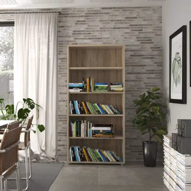 Libreria Apice DMORA in legno color quercia, mobile porta libri moderno per ufficio o soggiorno, L: 89 cm, P: 40 cm, H: 186 cm – 1