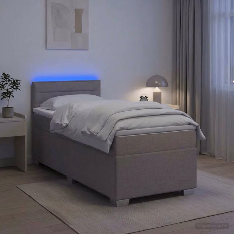 vidaXL Letto con Box Spring, Materasso e LED Tortora 100 x 200 cm