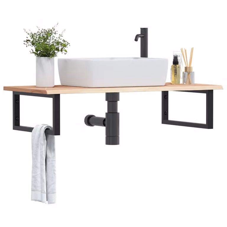 vidaXL Ripiano a Parete per Lavabo Moderno in Rovere e Metallo Nero e Marrone L: 50 cm, P: 22 cm, H: 3 cm