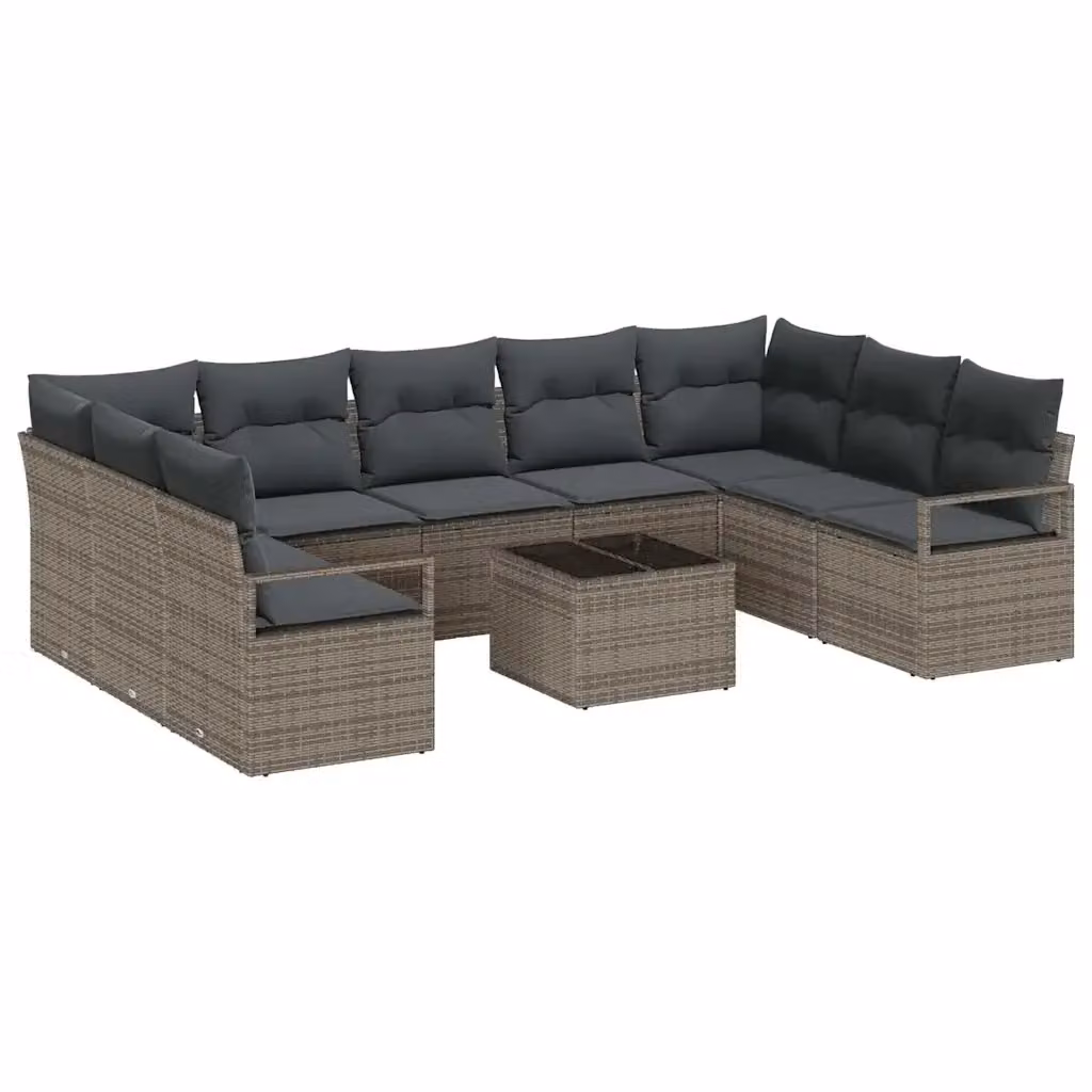Set Divano da Giardino vidaXL 10 Pezzi a Forma di L Grigio con Cuscini e Tavolino in Polyrattan e Metallo – 2