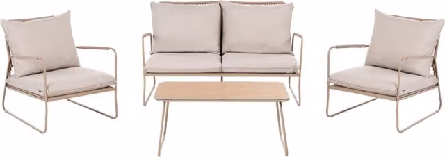 Set da Giardino Lounge Beige 4 Posti con Divano Poltrone e Tavolino con Struttura in Metallo