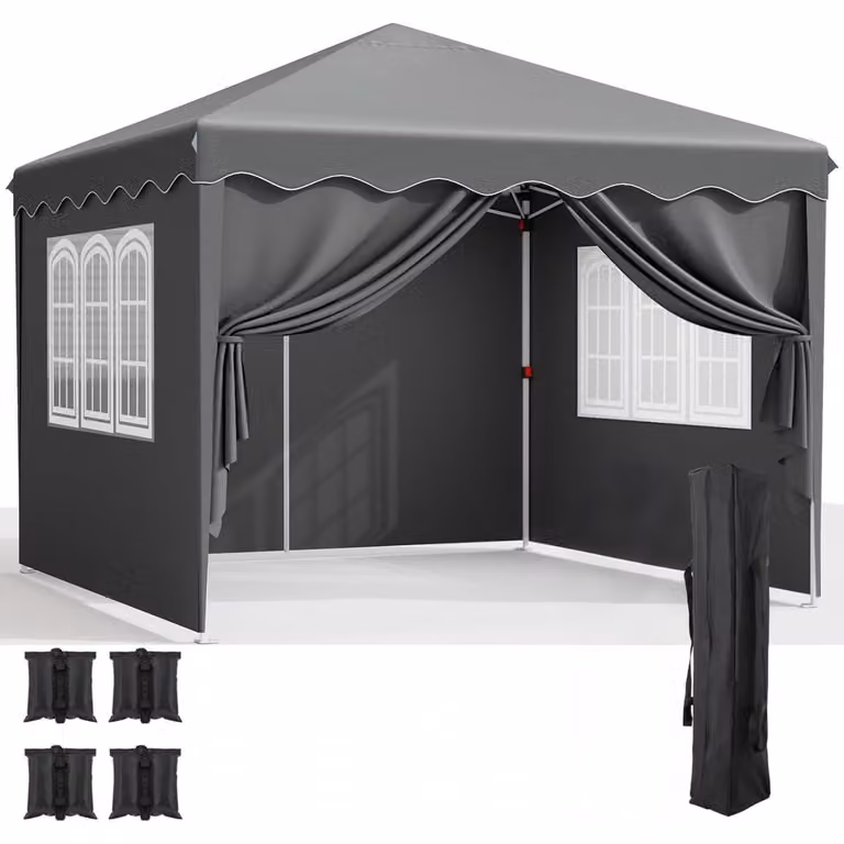 Gazebo da giardino 3x3 metri, impermeabile, con protezione UV 50+ e tessuto Oxford 420D grigio, completo di pareti laterali