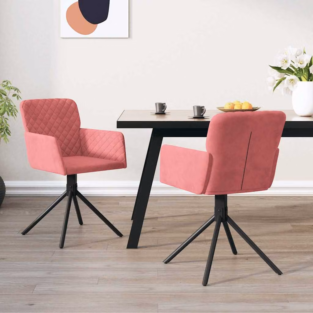 Set di 2 sedie da pranzo girevoli vidaXL in velluto rosa con braccioli e base in metallo