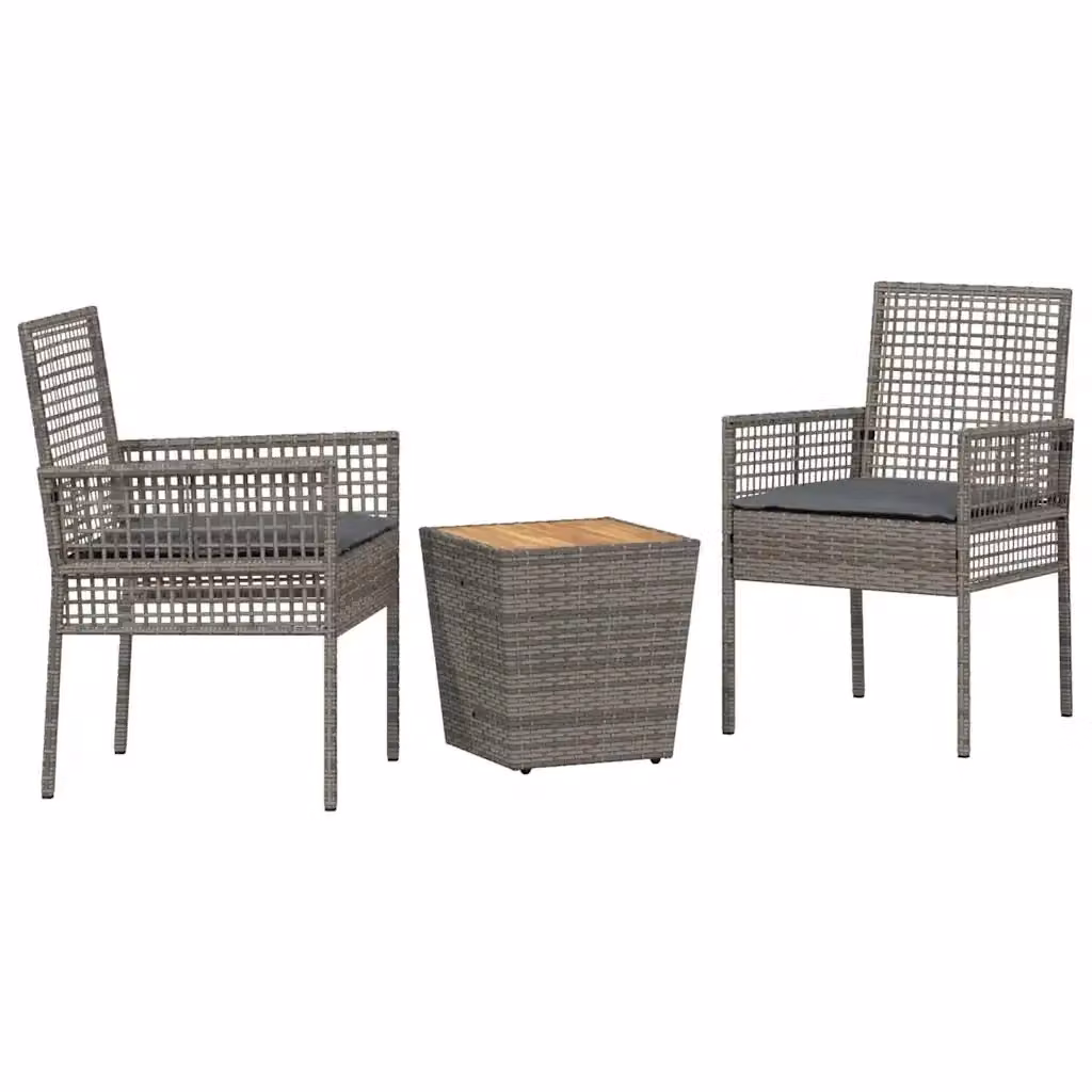 Set Bistro da Giardino vidaXL in Polyrattan e Legno di Acacia Grigio, 3 Pezzi – 2