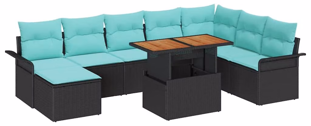 Set Divano da Giardino con archiviazione 9 pcs Nero Poly Rattan