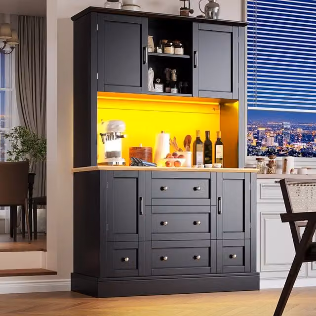 Mobile colonna da cucina Mivray nero opaco con illuminazione integrata e cassetti interni, L/P/H: 40 x 59,75 x 180 cm