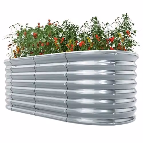 Helloshop26 Fioriera rialzata ovale, 165 x 80 x 60 cm, design robusto e sicuro, per giardino in metallo, colore: grigio 20_0012337