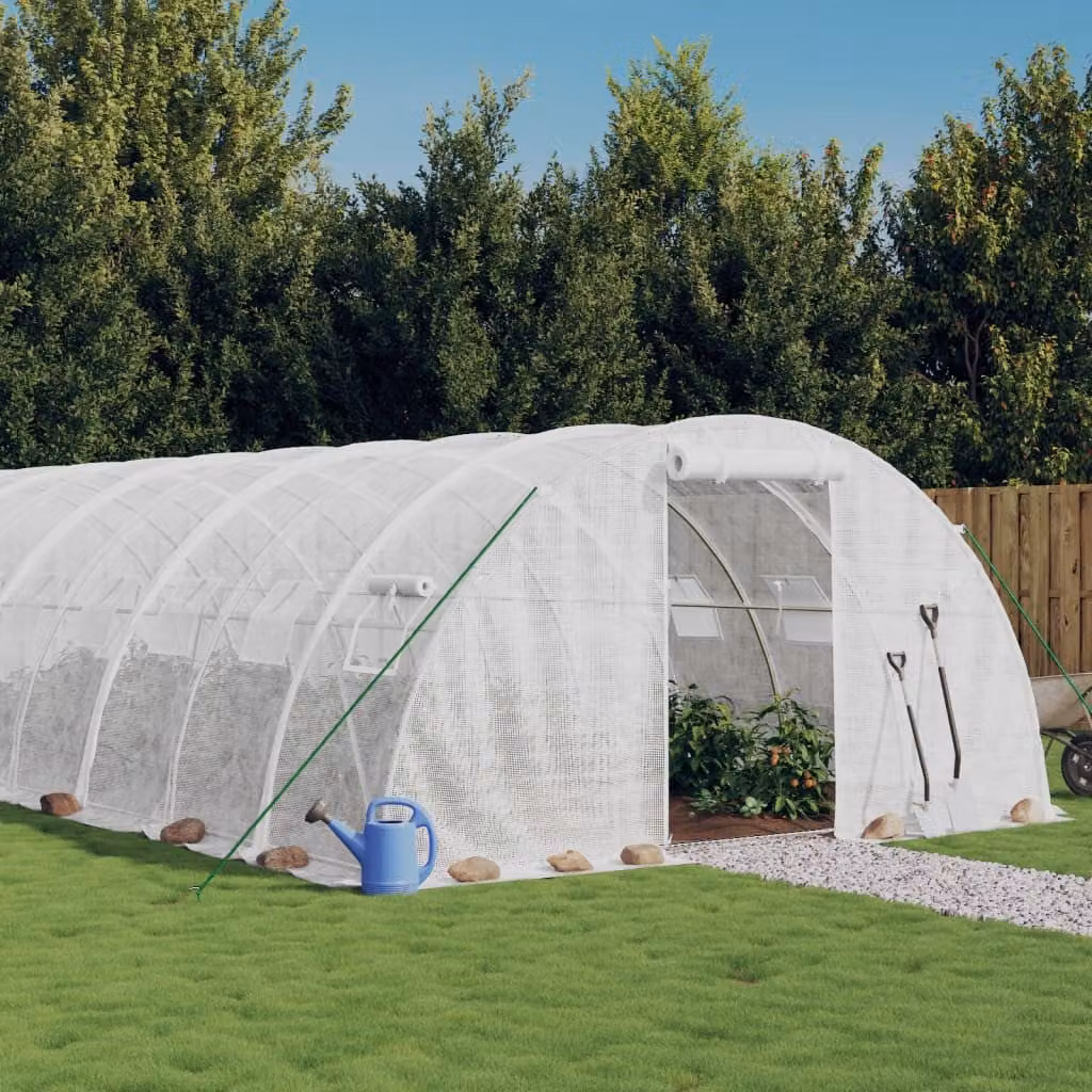 Serra vidaXL con telaio in acciaio galvanizzato bianco e copertura in policarbonato, L: 8,8 m, P: 10 m, H: 4 m