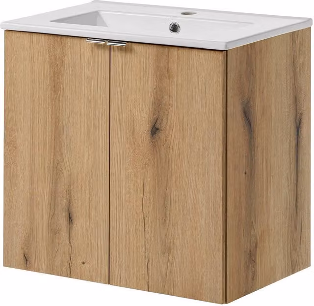 Armadio Pensile Sottolavabo NEWPORT con Lavandino 60x57x39 cm Effetto Rovere [en.casa]