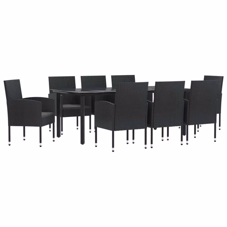 Set da Pranzo da Giardino 9 pz Nero in Polyrattan e Acciaio