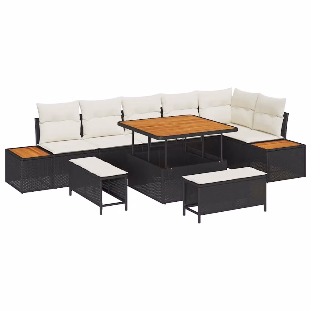 vidaXL Set Divano da Giardino a Forma di U in Poly Rattan Nero con 9 Pezzi e Cuscini inclusi – 2