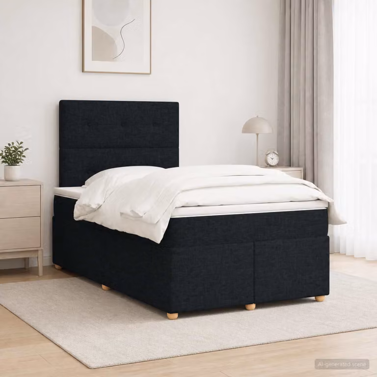 Letto box spring con materasso ibrido vidaXL in tessuto nero L/P/H: 200 x 120 x 76,5 cm