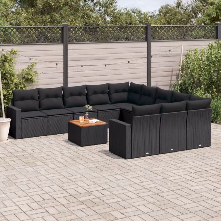 vidaXL Set Divani da Giardino 12 Pezzi in Polyrattan Nero con Cuscini e Tavolino da Caffè Moderno