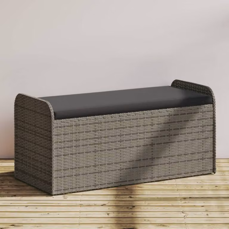 Cassapanca con cuscino vidaXL in polyrattan grigia L: 115 cm, P: 51 cm, H: 52 cm