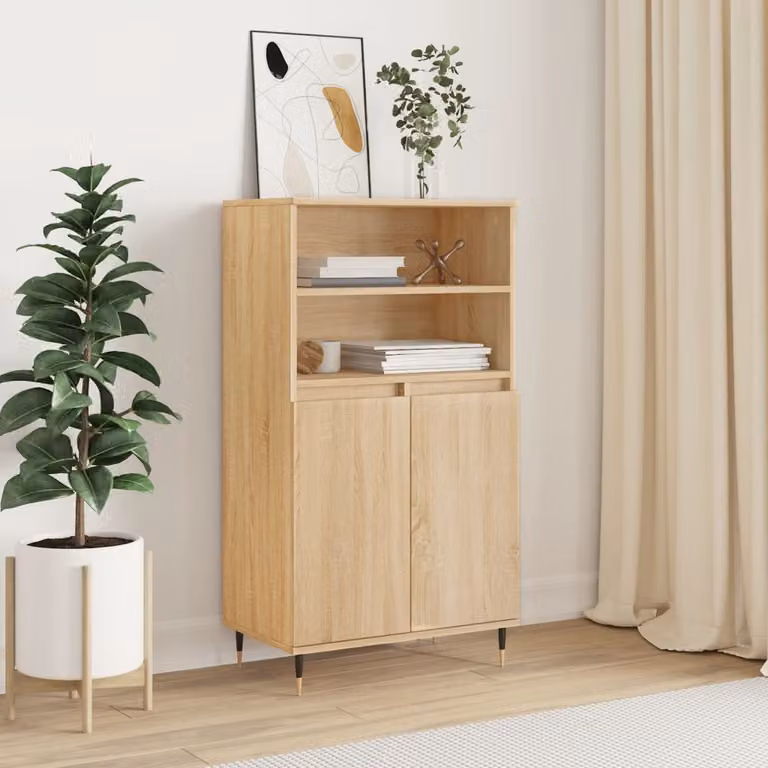 Credenza in stile industriale vidaXL in legno multistrato e metallo, colore Rovere Sonoma, L: 60 cm, P: 36 cm, H: 110 cm