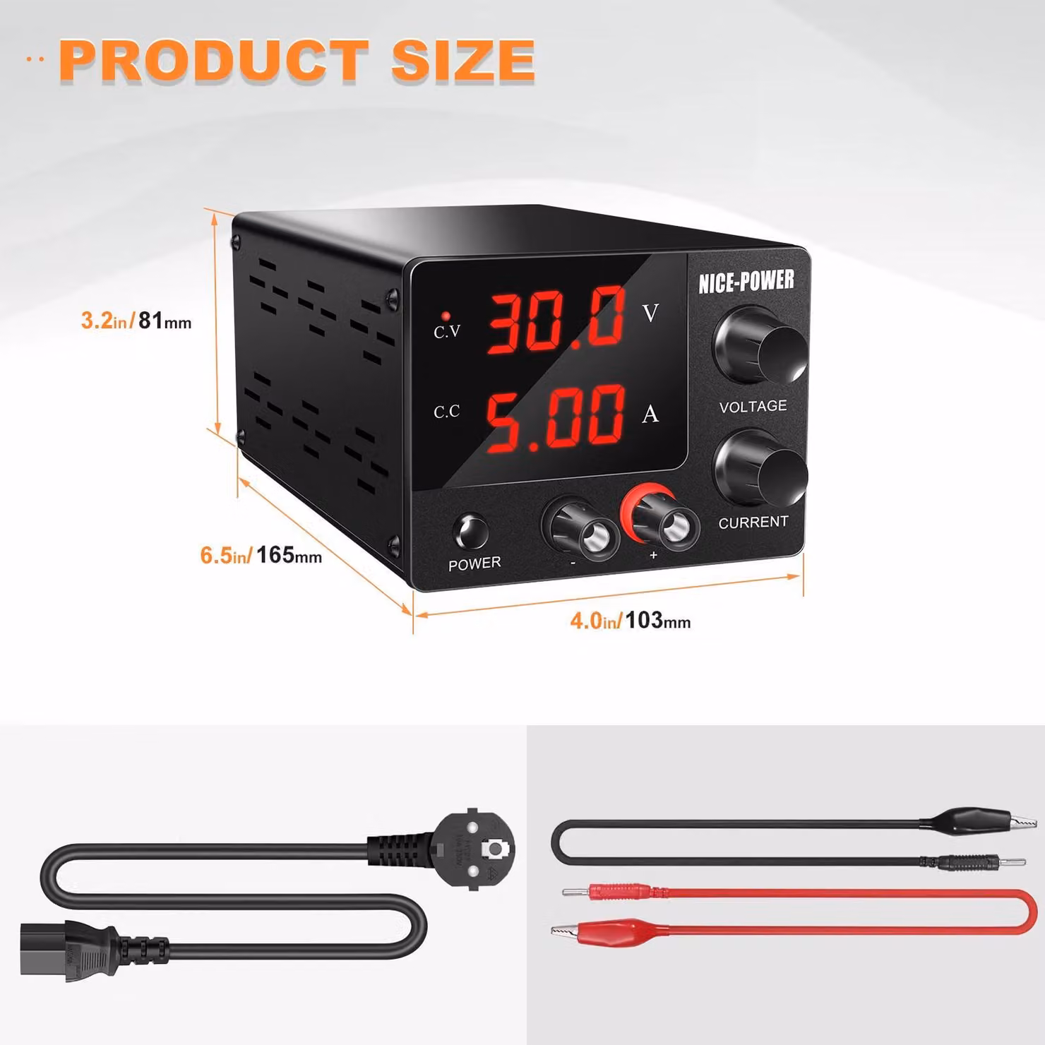 Alimentatore da laboratorio DC - Alimentatore a commutazione 0-30 V, 5 A, 150 W - Tensione e corrente regolabili - Indicatore LED - Ingresso 115/230 V - Nero