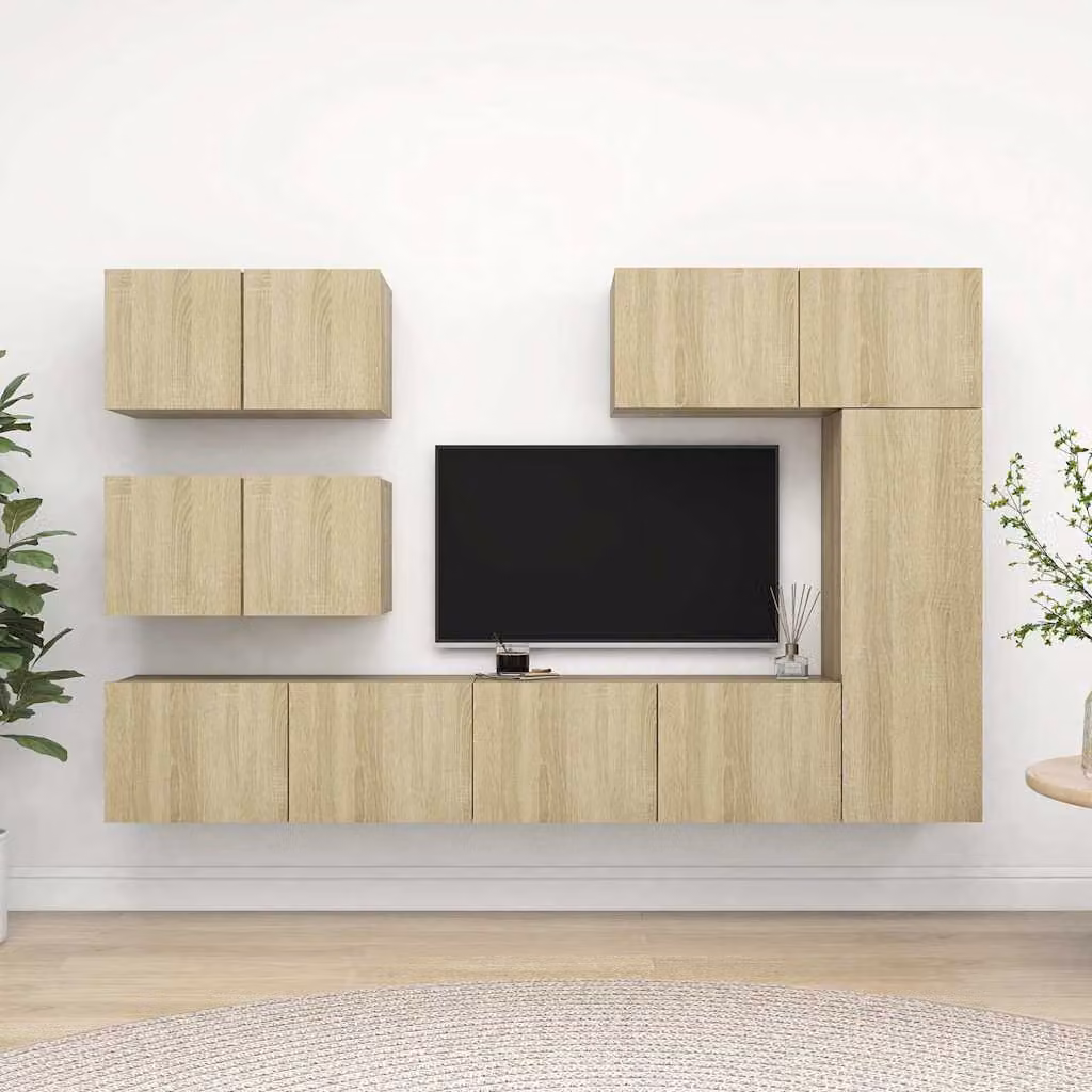 Set di mobili porta TV moderno vidaXL in legno MDF, 6 pezzi, colore marrone e beige