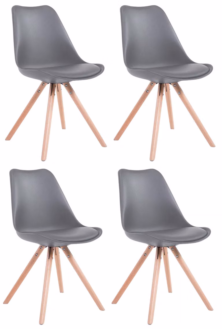 Set di 4 sedie Toulouse, modello rotondo, con gambe in legno rotonde | Colore: grigio; struttura: colore naturale