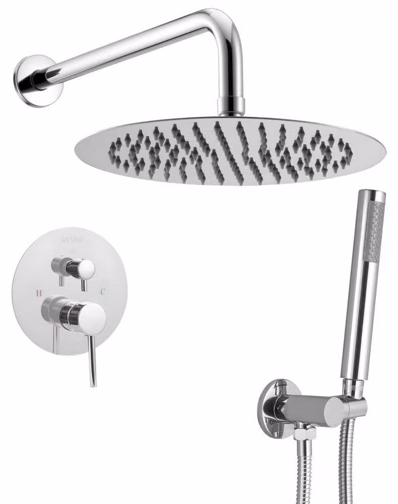 Rubinetto doccia con soffione a pioggia da 254 mm - Miscelatore in ottone da parete - Set di finitura cromata