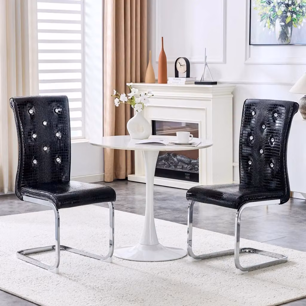 Set da 2 sedie da sala da pranzo OKWISH con seduta imbottita e schienale ergonomico in ecopelle effetto coccodrillo nera – 2