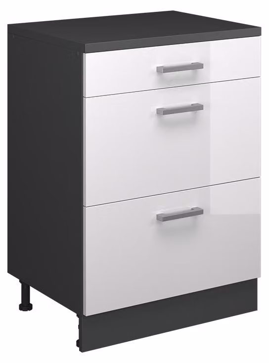 Mobile cucina sottotetto Vicco R-Line Bianco lucido 60 cm senza inclinazione con 3 cassetti, Model 61706