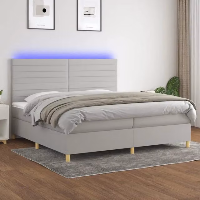 Letto Ibrido con Materasso e Illuminazione LED vidaXL, Grigio Chiaro, L/P: 200 x 200 cm – 1